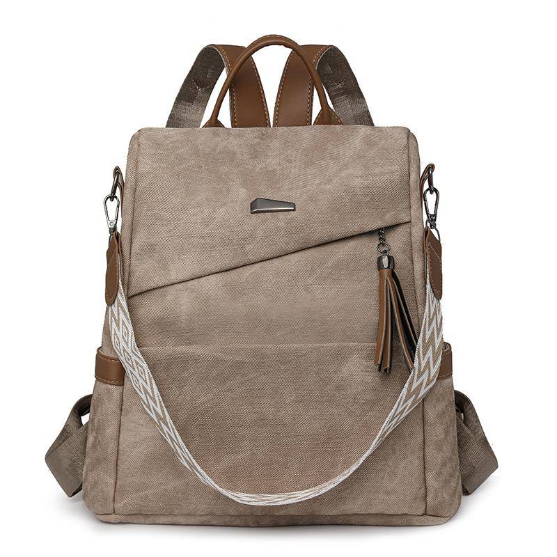 Rucksäcke sind modisch und vielseitig für Frauen, Rucksäcke aus weichem Leder für Frauen und einfache Reisetaschen für den lässigen Pendelverkehr khaki von Joom DACH