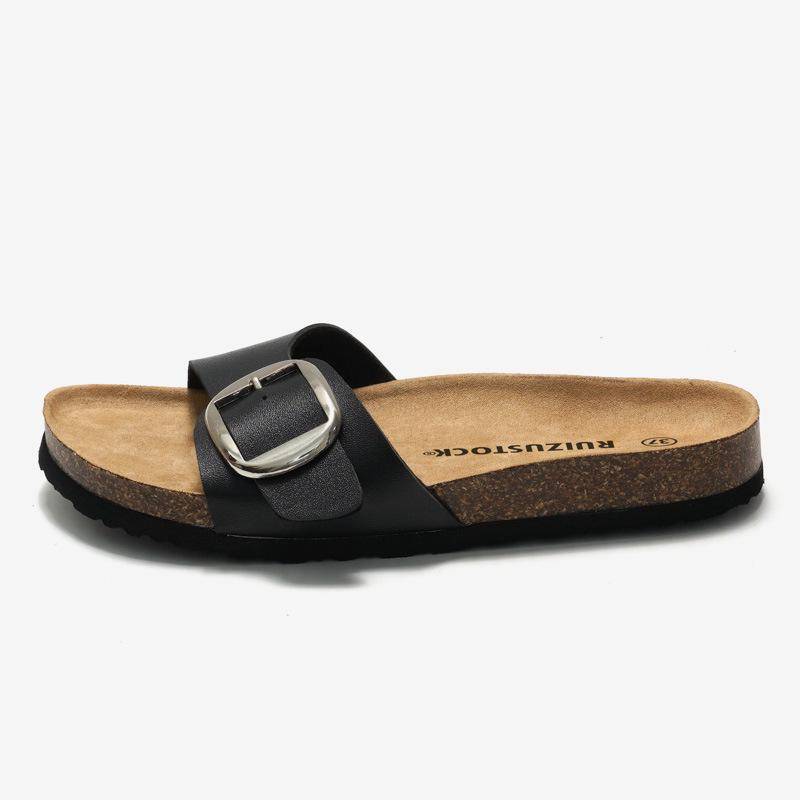 Ruizu Damen Trendige Korksandalen - Sommer Strand Freizeit Pantoletten 38 schwarz von Joom DACH