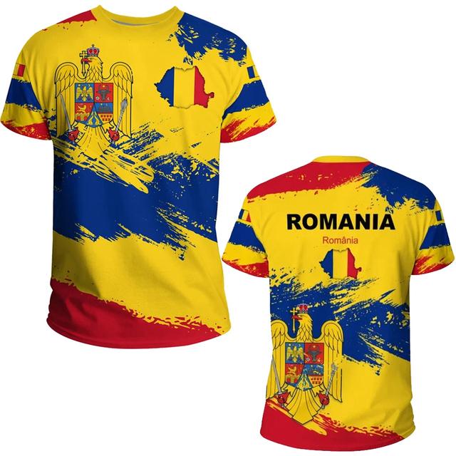 Rumänien-Fußballtrikot, rumänische Flagge, Grafik-T-Shirts für Männer, Fitnessstudio, Sport-T-Shirts, 3D-Fußballclub-Team-T-Shirt, Damenbekleidung XL von Joom DACH