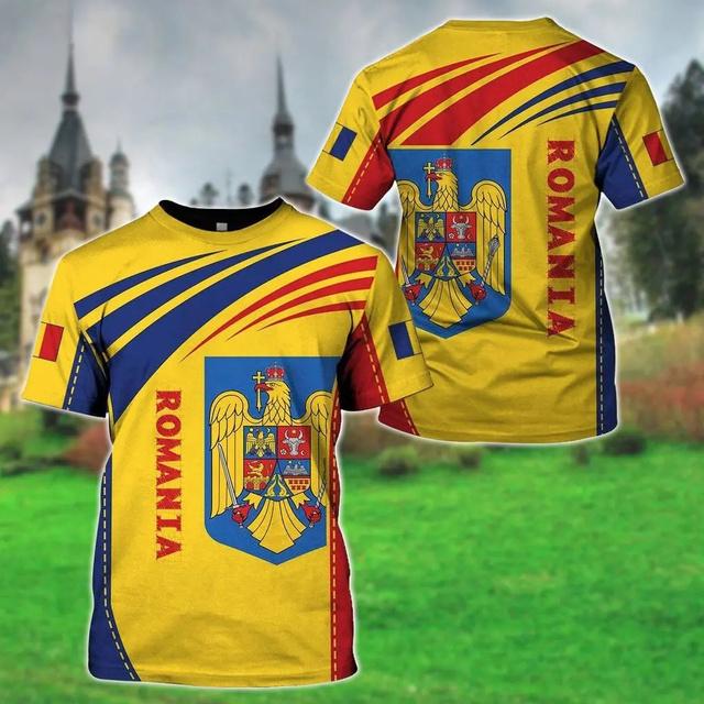 Rumänien-Fußballtrikot, rumänische Flagge, Grafik-T-Shirts für Männer, Fitnessstudio, Sport-T-Shirts, 3D-Fußballclub-Team-T-Shirt, Damenbekleidung XL von Joom DACH