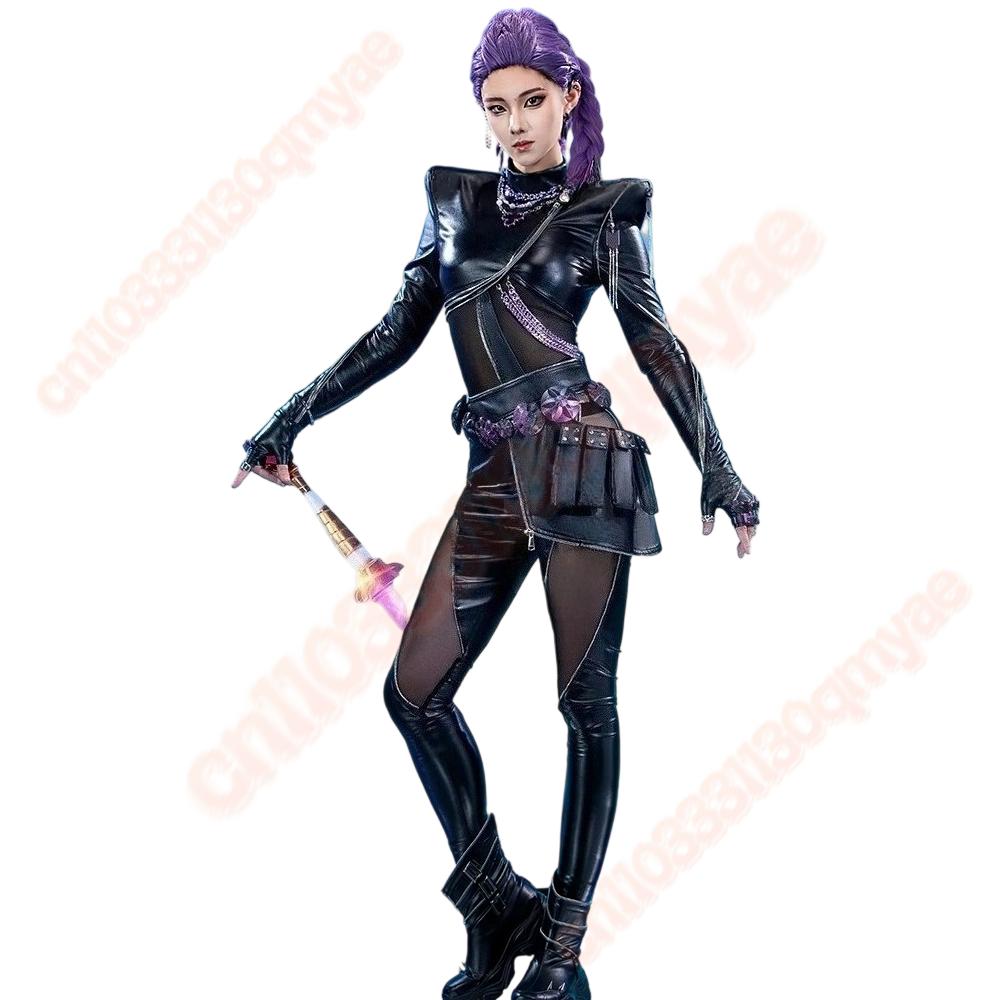 Rumi Kpop Dämonenjäger Cosplay Schwarze Lederjacke Kostüm mit Schwert für Frauen Kinder - Fantasy Halloween Karnevalsparty Outfit KIDS 110 von Joom DACH