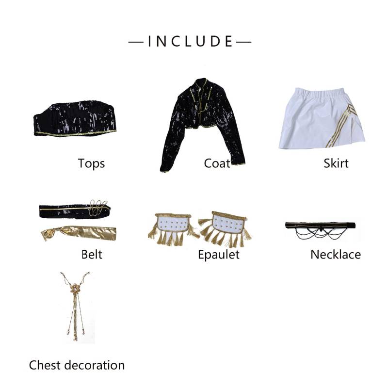 Rumi Zoey Mira Cosplay KPop Dämonenjäger Cosplay Kostüm Perücke Frauen Schwarz Golden Anzug Halloween Party Rollenspiel Outfit Child 110 von Joom DACH