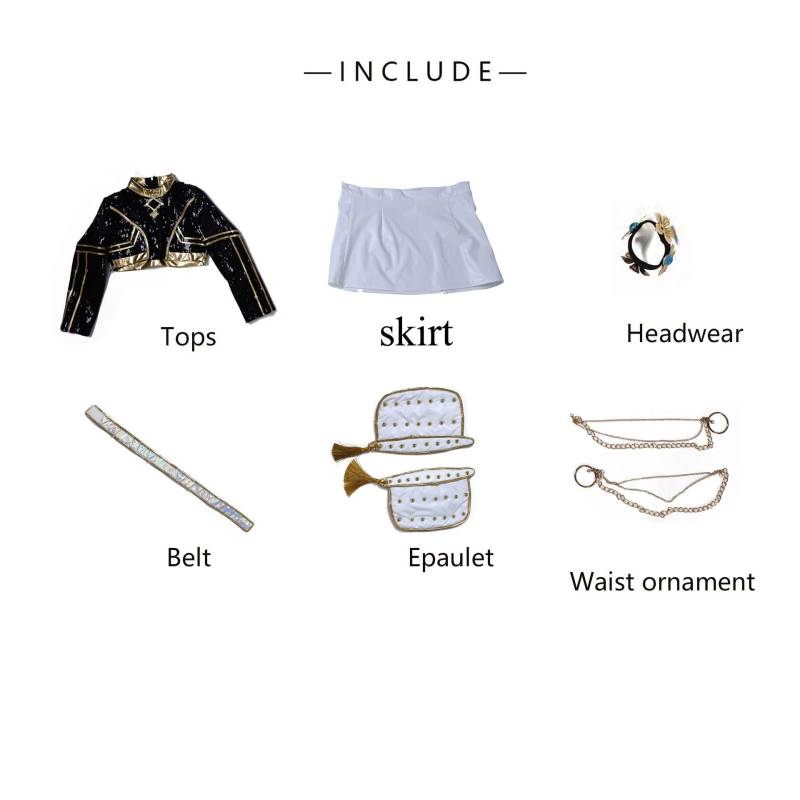 Rumi Zoey Mira Cosplay KPop Dämonenjäger Cosplay Kostüm Perücke Frauen Schwarz Golden Anzug Halloween Party Rollenspiel Outfit Child 120 von Joom DACH