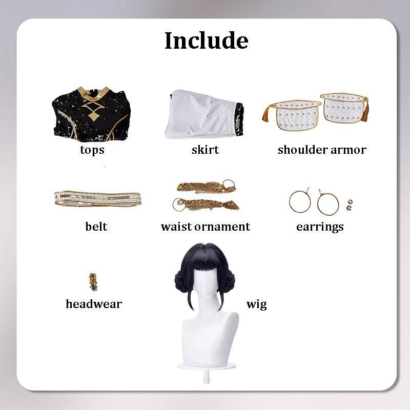 Rumi Zoey Mira Cosplay KPop Dämonenjäger Cosplay Kostüm Perücke Frauen Schwarz Golden Anzug Halloween Party Rollenspiel Outfit S von Joom DACH