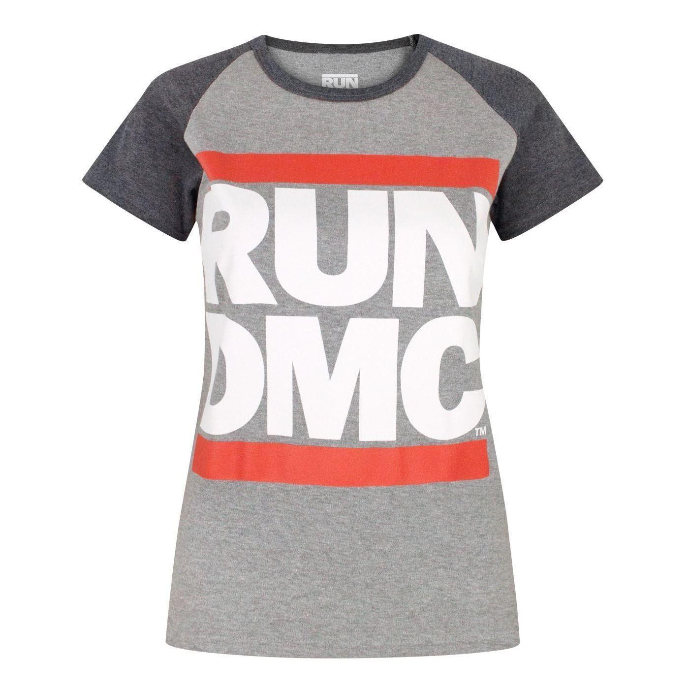 Run DMC Damen-/Damen-Logo-Raglan-T-Shirt Large grau von Joom DACH