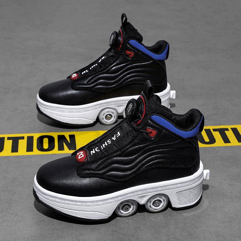 Runaway Schuhe Big Vierrad Jungen und Mädchen Doppelreihen-Rollschuhe Studentinnen Ein-Klick Automatische Kontraktion Deformationsrad Schuhe 39 von Joom DACH