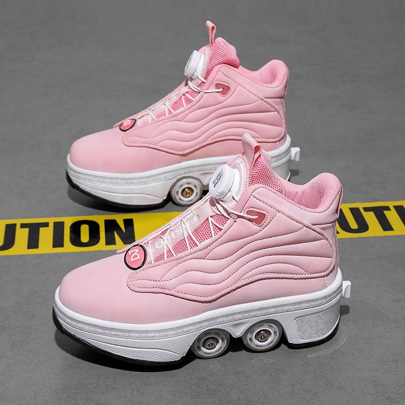 Runaway Schuhe Big Vierrad Jungen und Mädchen Doppelreihen-Rollschuhe Studentinnen Ein-Klick Automatische Kontraktion Deformationsrad Schuhe 39 von Joom DACH