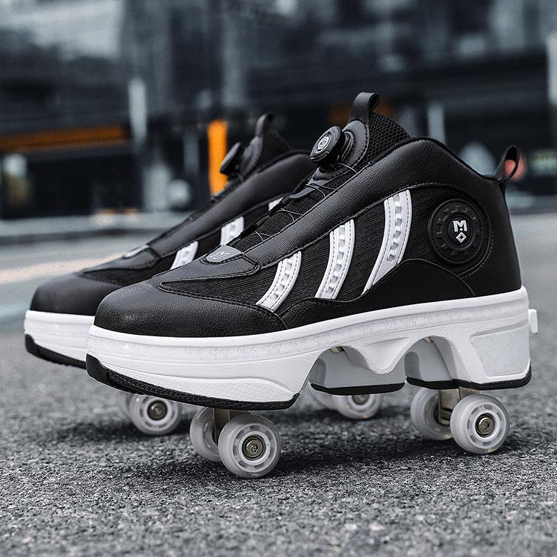 Runaway Schuhe Big Vierrad Jungen und Mädchen Doppelreihen-Rollschuhe Studentinnen Ein-Klick Automatische Kontraktion Deformationsrad Schuhe 39 von Joom DACH