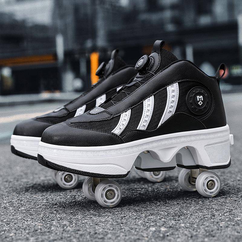 Runaway Schuhe Big Vierrad Jungen und Mädchen Doppelreihen-Rollschuhe Studentinnen Ein-Klick Automatische Kontraktion Deformationsrad Schuhe 39 von Joom DACH