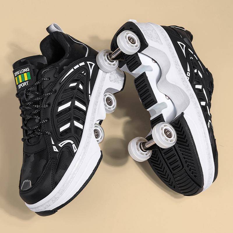 Runaway Schuhe Big Vierrad Jungen und Mädchen Doppelreihen-Rollschuhe Studentinnen Ein-Klick Automatische Kontraktion Deformationsrad Schuhe 39 von Joom DACH