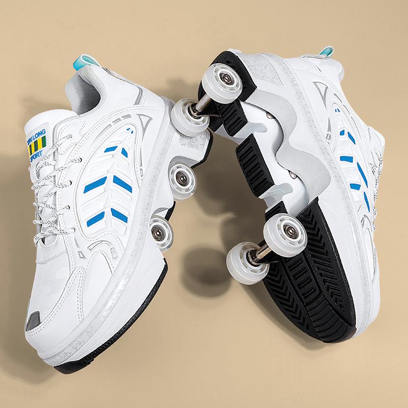 Runaway Schuhe Big Vierrad Jungen und Mädchen Doppelreihen-Rollschuhe Studentinnen Ein-Klick Automatische Kontraktion Deformationsrad Schuhe 39 von Joom DACH