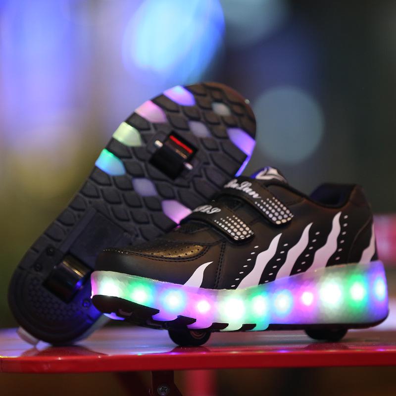 Runaway Schuhe Herren und Damen Kinder Erwachsene Doppel-Rollschuhe LED-Leuchtschuhe 43 von Joom DACH