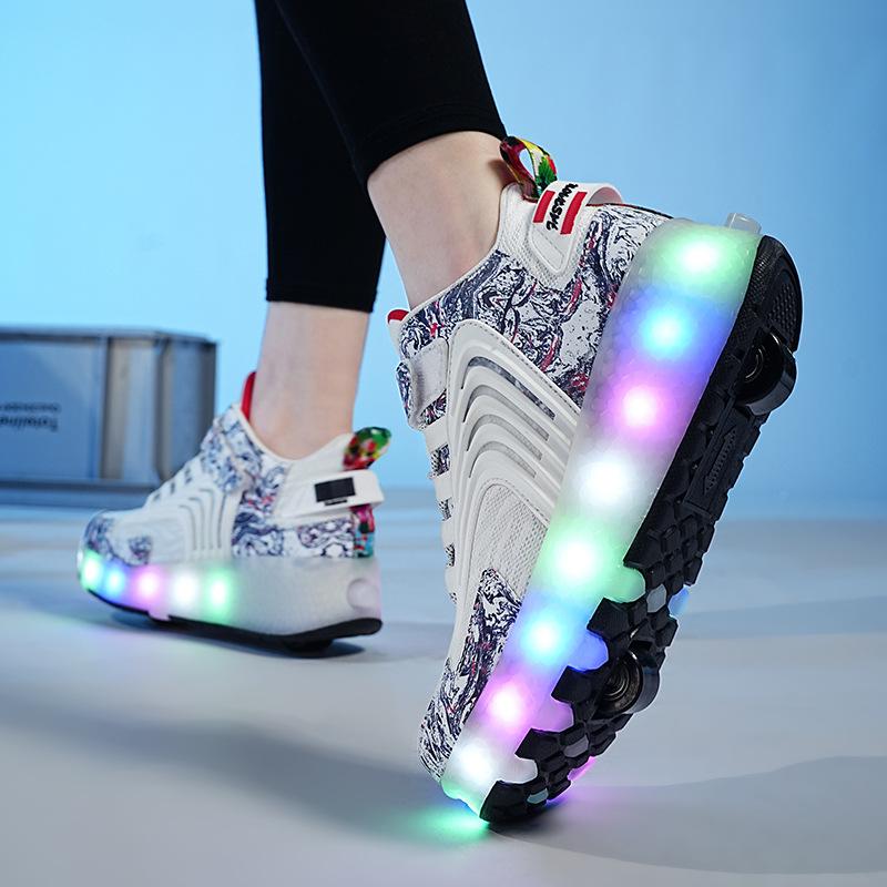 Runaway Shoes Doppelrad Jungen Rollschuhe Leuchtschuhe LDE-Lichter Studentenschuhe Outdoor-Sneaker Zusammenklappbar 40 von Joom DACH