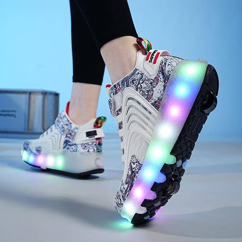 Runaway Shoes Doppelrad Jungen Rollschuhe Leuchtschuhe LDE-Lichter Studentenschuhe Outdoor-Sneaker Zusammenklappbar 40 von Joom DACH