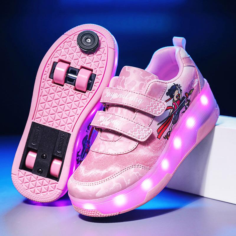 Runaway Shoes Mädchen Kleine Vierrad USB-Aufladung Leuchtende Schuhe Jungen Skates 38 von Joom DACH