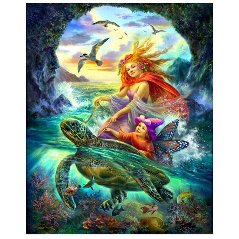 Runde Engel Fee Fahrt Schildkröten Diamant Malerei 5d Diy Diamant Stickerei Strass Gemälde 20X30CM von Joom DACH
