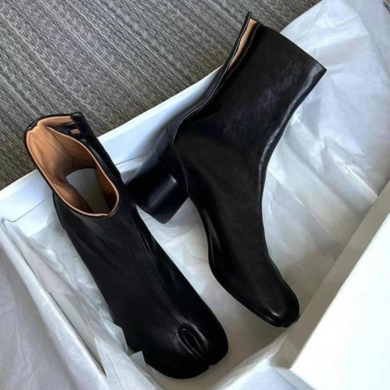 Runde High Heels mit Zehentrenner Stiefeletten für Damen Tabi-Schuhe Büro-Dame Party Damenschuhe 40 von Joom DACH