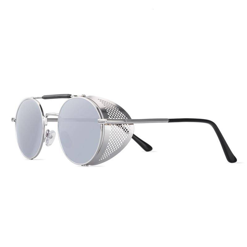 Runde Sonnenbrille aus Metall im Retro-Stil, Steampunk-Stil, für Herren und Damen, nicht polarisierte Brillen silver&silver von Joom DACH