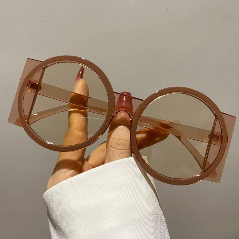 Runde Sonnenbrille mit zweifarbigen Gläsern für Damen und Herren, modische Retro-Trend-Sonnenbrille, für Reisen, Straßenfotos, Urlaubspartys und Strand braun von Joom DACH