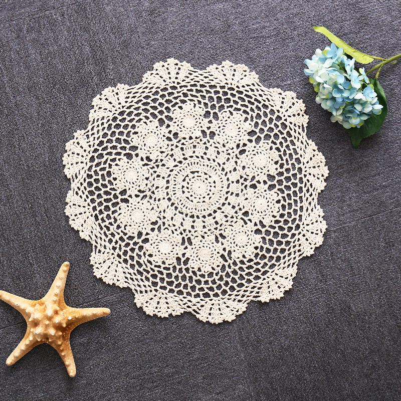 Runde Tischdecke, Deckchen, Tischdecke, Häkelspitze, Baumwollbezug, Matte, Bankett, Hochzeitsdekoration 40cm beige von Joom DACH