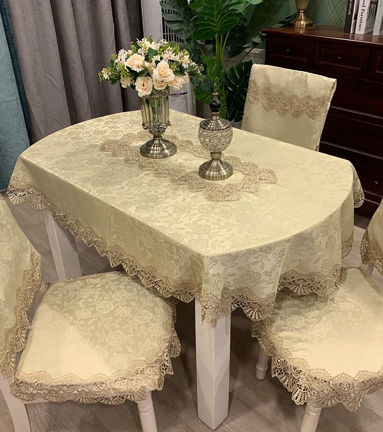 Runde Tischdecke aus europäischer Spitze für Wohnzimmer und Hotel – eleganter, leichter Luxusstoff 155x215cm Oval von Joom DACH