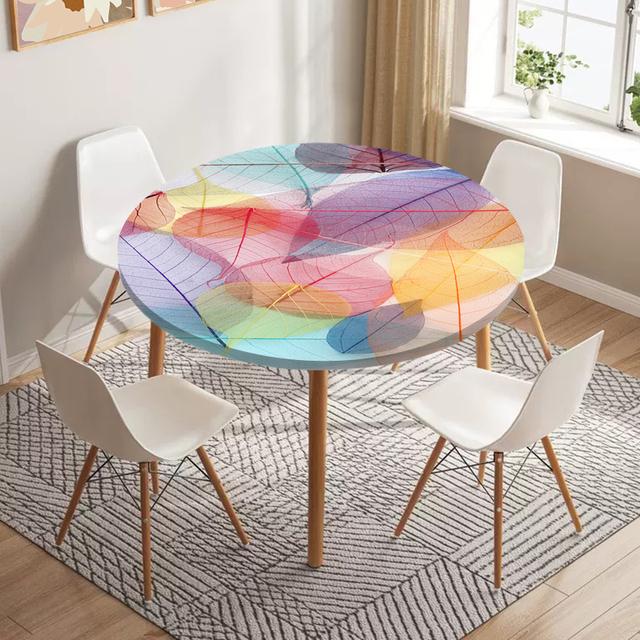 Runde Tischdecke mit Skelett-Blättern, wasserfest, Esstisch-Dekoration, Zubehör, klassisches Muster, Tischdecke, Küchendekoration diameter 80cm von Joom DACH