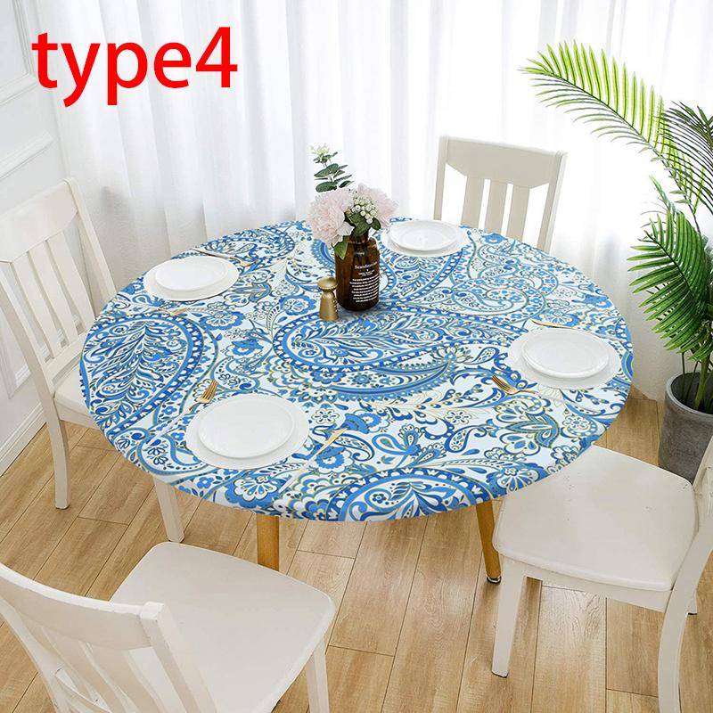 Runde elastische Tischdecke mit klassischem Muster für Zuhause, Küche, wasserdicht, rutschfest 120cm von Joom DACH