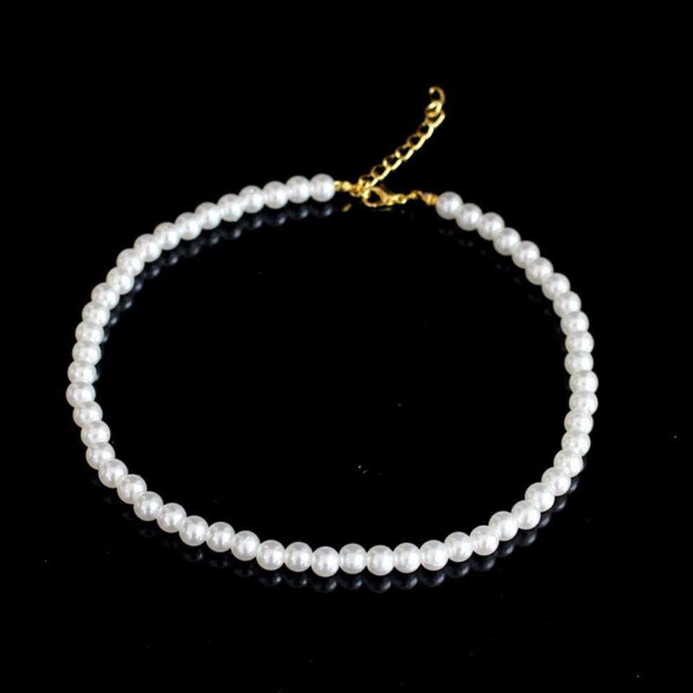 Runde klobige weiße Perlen-Perlen-Choker, Perlen-Choker, Schlüsselbeinketten, koreanischer Stil, Damen-Halsketten 0.6cm von Joom DACH