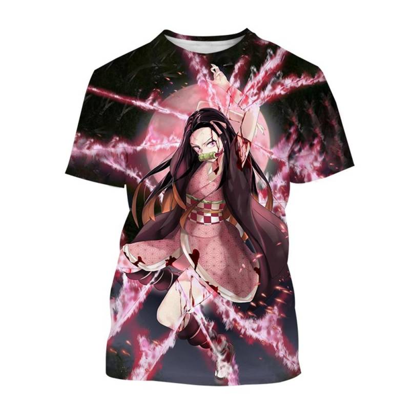 Rundhals 3D Demon Slayer Anime Charakter Bedruckte Lässige Kurzarm Herren T-Shirts - Mittlerer Stretch Polyester Stoff Sommer Relaxed Fit Kleidung S von Joom DACH