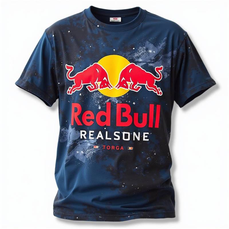 Rundhals 3D Red Bull Racing Aufdruck Top Lässige Kurzarm Herren T-Shirts - Weicher Mittlerer Stretch Polyester Stoff Sommer Relaxed Fit Kleidung L von Joom DACH