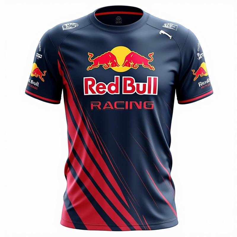 Rundhals 3D Red Bull Racing Aufdruck Top Lässige Kurzarm Herren T-Shirts - Weicher Mittlerer Stretch Polyester Stoff Sommer Relaxed Fit Kleidung XL von Joom DACH