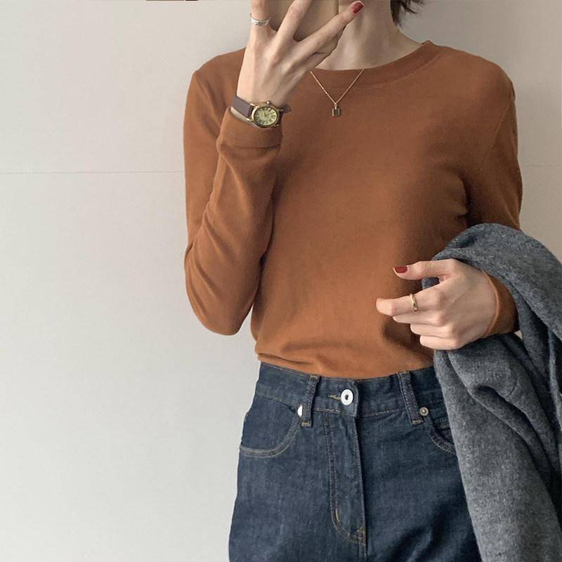 Rundhals-Hemd für Damen, Frühling, Herbst und Winter, neues Slim-Fit-Casual-Top mit dickem Fleece, Langarm-T-Shirt XXL orange von Joom DACH