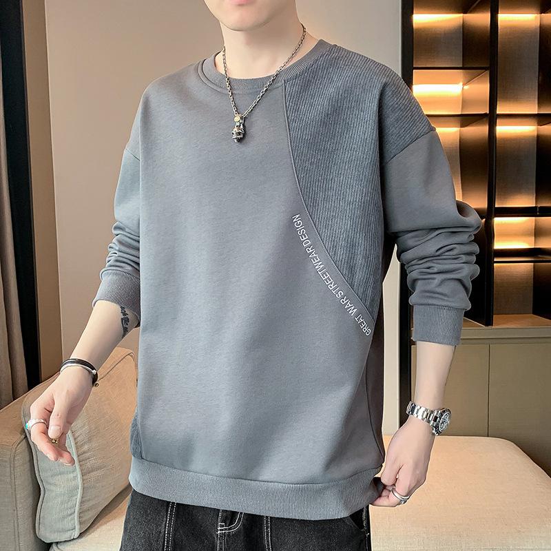 Rundhals-Sweatshirt Herren Langarm-T-Shirt Herbst Neues trendiges lässiges Unterhemd Loses T-Shirt Top für Männer 3XL von Joom DACH