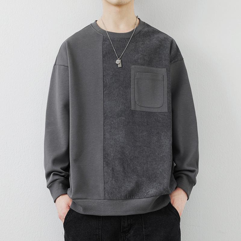 Rundhals-Sweatshirt für Herren, Einfaches lässiges Unterziehshirt für Frühling und Herbst, Lockeres und vielseitiges Langarm-T-Shirt 2XL von Joom DACH