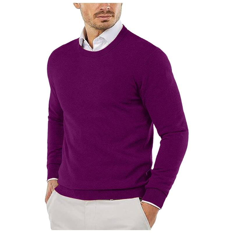 Rundhalspullover Strickpullover Einfarbig Lässiger Langarmpullover Pullover Wollpullover Herren M dunkelviolette von Joom DACH