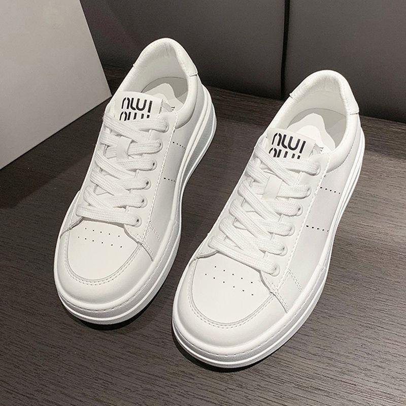 Rundkopf Schnürschuhe Kleine Weiße Schuhe Damen Frühling Student Hong Kong Stil Lederoberfläche Flachsohle Ins Board Schuhe 40 weiß von Joom DACH