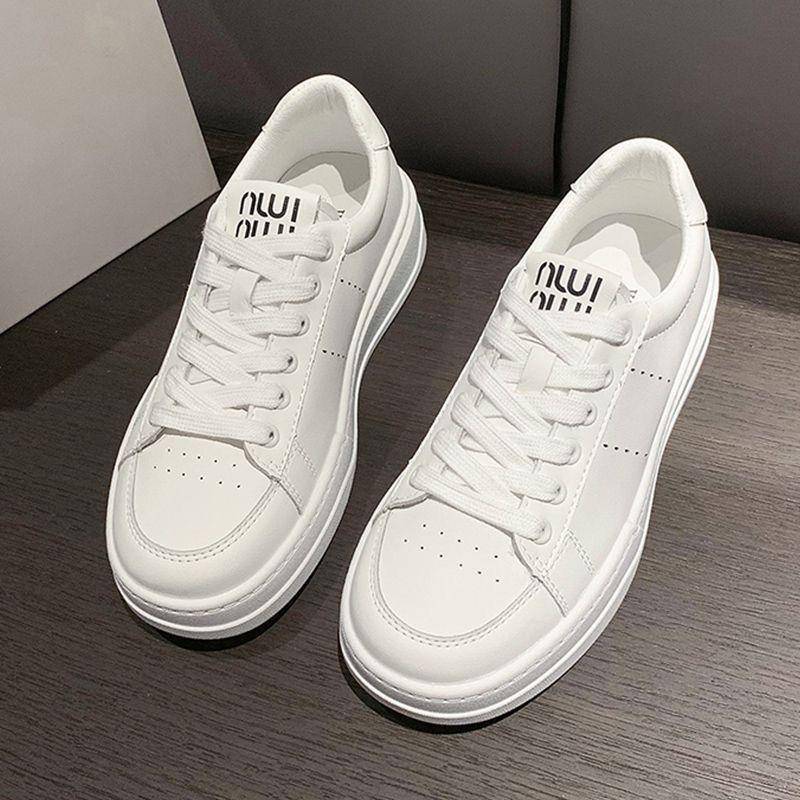 Rundkopf Schnürschuhe Kleine Weiße Schuhe Damen Frühling Student Hong Kong Stil Lederoberfläche Flachsohle Ins Board Schuhe 40 weiß von Joom DACH