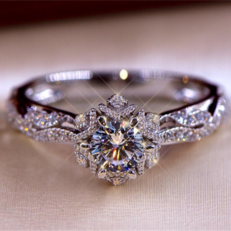 Rundschliff weißer Stein Vintage Blumenring Braut Verlobung Ehering Ringgröße 5-10 9 von Joom DACH