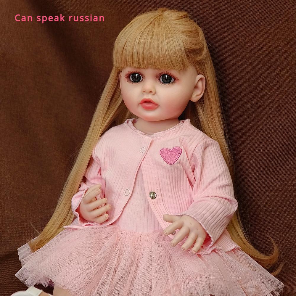 Russisch sprechende Reborn-Kleinkindpuppe Betty, Vollvinylkörper, Babypuppe, 22 Zoll, 55 cm, sprechende Bebe-Neugeborenenpuppe, Säuglingsbettzeit-Begleitspielzeug, Kindergeschenke full silicone girl von Joom DACH