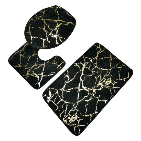 Rutschfester 3-teiliger Toilettenteppich, schnell trocknender Toilettendeckelbezug aus Polyester und Marmor, Badezimmerteppich schwarz von Joom DACH