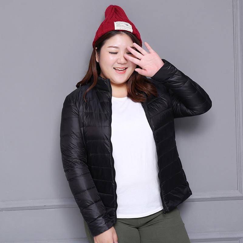 S/7XL Plus Size Leichte Daunenjacke Dünne Daunenjacke Damen Herbst Winter Schlank Kurz Warm Weiß Entendaunenmantel 7XL schwarz von Joom DACH