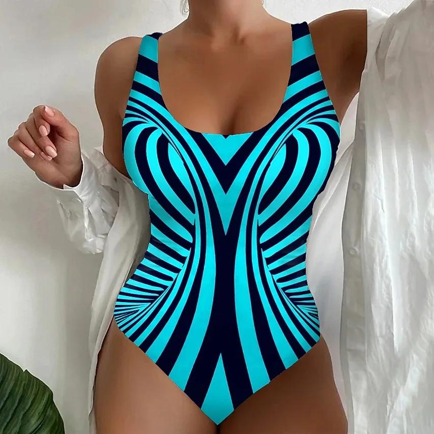 S-5XL Frauen Ein Stück Badeanzug 2024 Sommer 3D Druck Bademode Monokini Große Größe Bademode Push Up Badeanzug Maillot De Bain XXL blau von Joom DACH