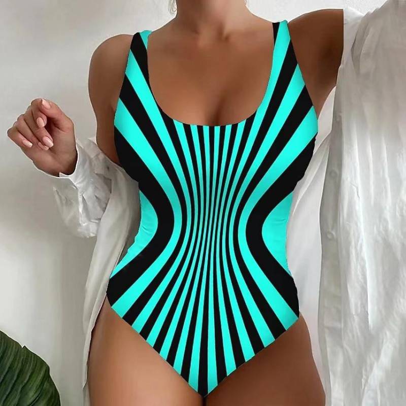 S-5XL Frauen Ein Stück Badeanzug 2024 Sommer 3D Druck Bademode Monokini Große Größe Bademode Push Up Badeanzug Maillot De Bain XXL grün von Joom DACH