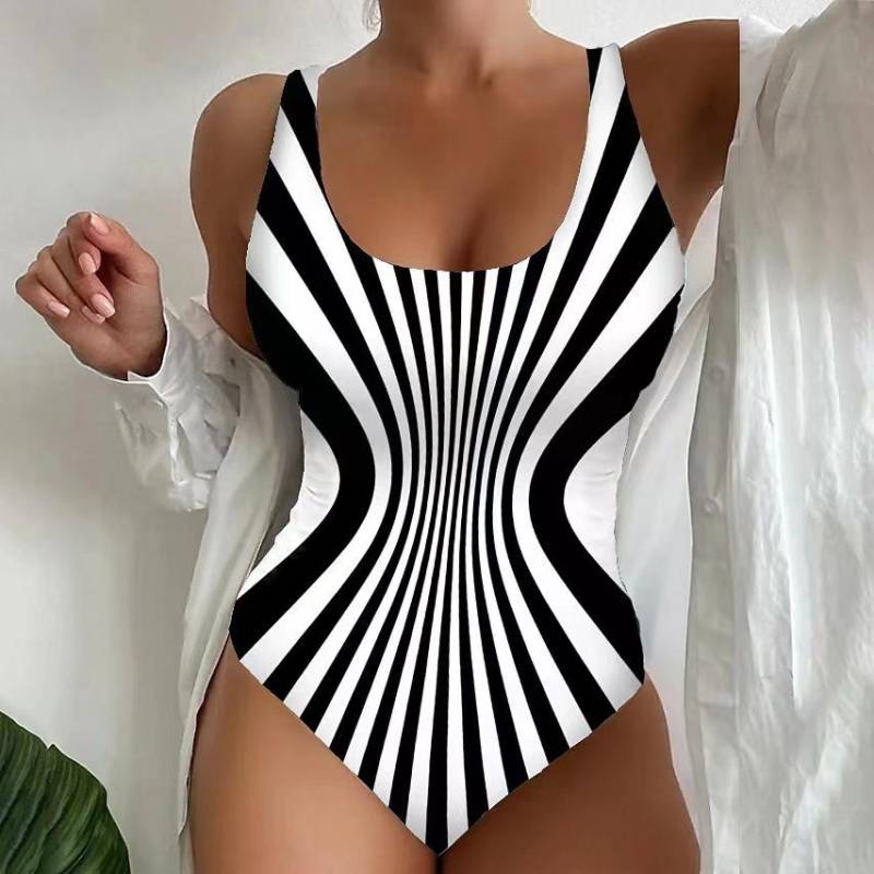 S-5XL Frauen Ein Stück Badeanzug 2024 Sommer 3D Druck Bademode Monokini Große Größe Bademode Push Up Badeanzug Maillot De Bain XXL von Joom DACH