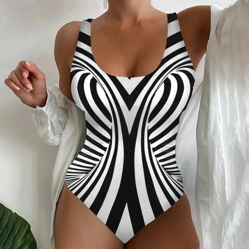 S-5XL Frauen Ein Stück Badeanzug 2024 Sommer 3D Druck Bademode Monokini Große Größe Bademode Push Up Badeanzug Maillot De Bain XXXL weiß von Joom DACH