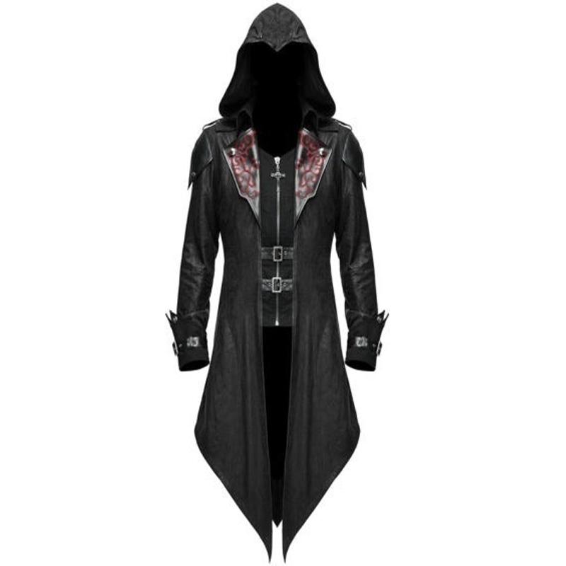 S-5XL Herren New Fashion Devil Fashion Herren Gothic-Stil Kapuzenjacke Mantel Rot Schwarz Diesel Punk Assassin Creed Cosplay Kostüm Strickjacken Mantel für Herren 2XL schwarz von Joom DACH