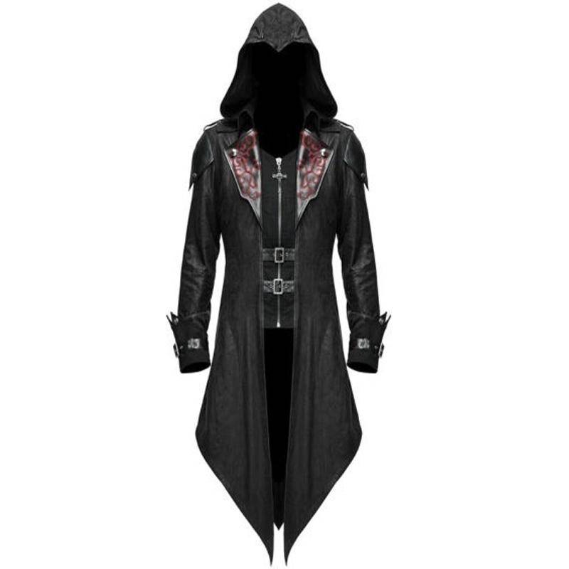 S-5XL Herren New Fashion Devil Fashion Herren Gothic-Stil Kapuzenjacke Mantel Rot Schwarz Diesel Punk Assassin Creed Cosplay Kostüm Strickjacken Mantel für Herren 2XL schwarz von Joom DACH