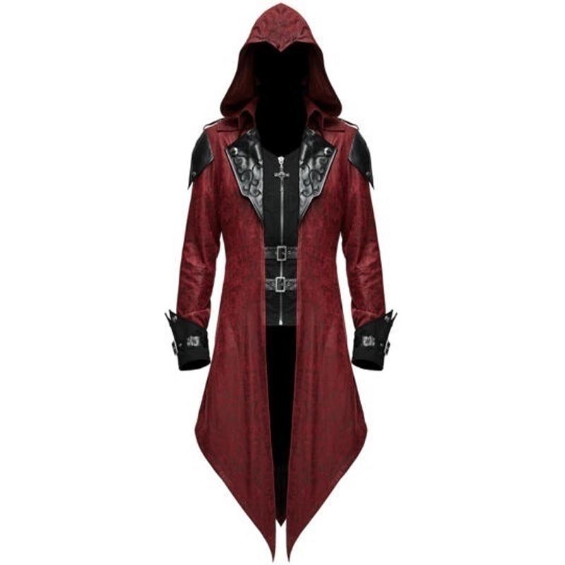 S-5XL Herren New Fashion Devil Fashion Herren Gothic-Stil Kapuzenjacke Mantel Rot Schwarz Diesel Punk Assassin Creed Cosplay Kostüm Strickjacken Mantel für Herren M rot von Joom DACH