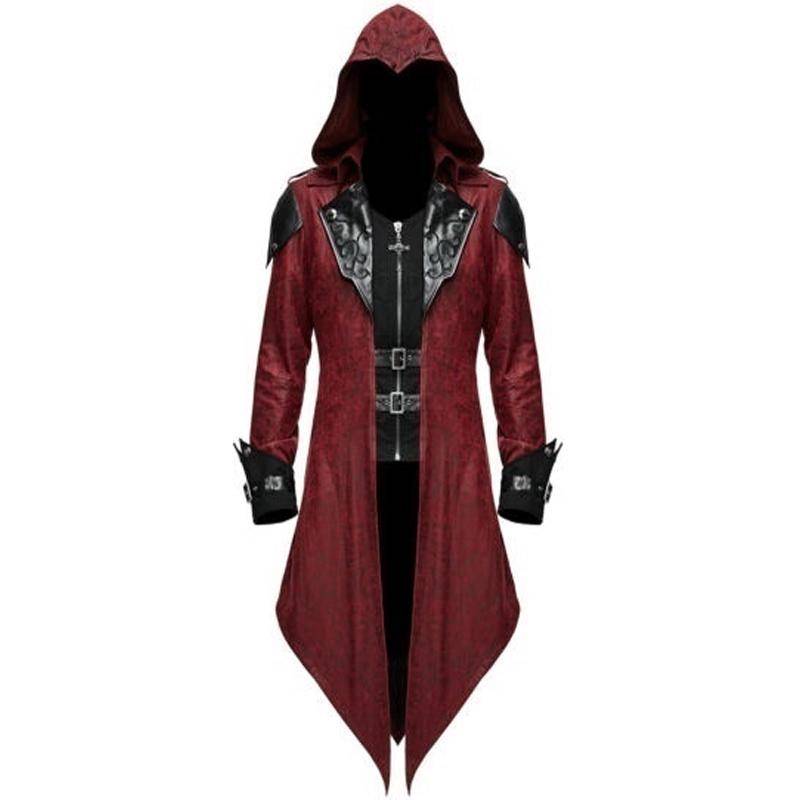 S-5XL Herren New Fashion Devil Fashion Herren Gothic-Stil Kapuzenjacke Mantel Rot Schwarz Diesel Punk Assassin Creed Cosplay Kostüm Strickjacken Mantel für Herren XL rot von Joom DACH
