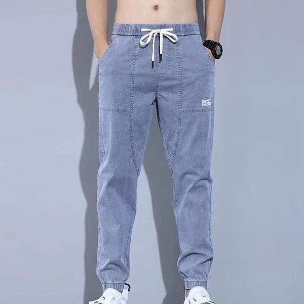 S-5XL Herren Streetwear Hip Hop Cargohose Herren Jeans Lange Jeanshose Elastische Pluderhose Joggerhose im Herbst und Frühling S blau von Joom DACH